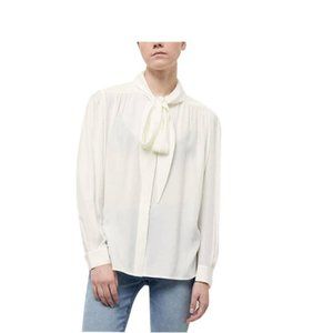 Rag and Bone Self Tie Women's Long Sleeve Barbara Top Marshmallow.